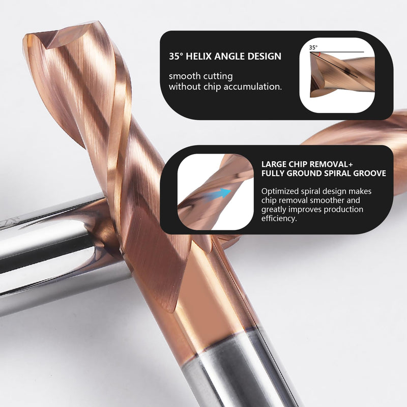3pcs 3/8" Carbide Square End Mill 2 Flutes Micro Grain Milling Cutter HRC55 TiSIN Coating Endmills for Alloy Steels/Hardened Steels 3/8 in