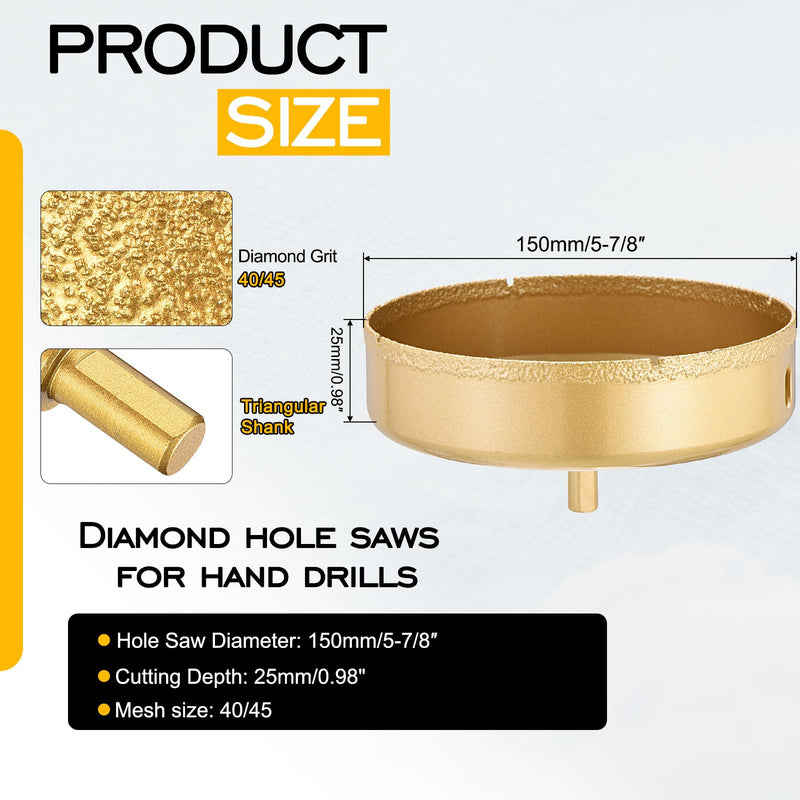 DTGN Diamond Hole Saw 5-7/8" /150mm - 1 PC - Good for Glass, Ceramic, Tile, Marble - Diamond Hole Saw Cutter - Gold 5-7/8" (150mm)