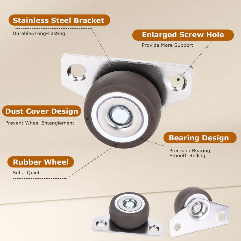 1Inch 8Pcs Mini Low Profile Casters, Small Side Mount Drawer Caster Wheels, Rigid Casters Wheels for Furniture, Underbed Drawers, Trays, DIY Project, Load 24Lbs/Each 8 1.0 Inch Wheel