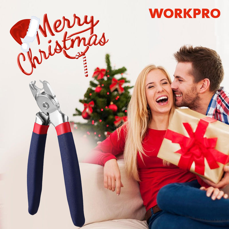 WORKPRO Bent Hog Ring Pliers with 500 Pcs 3/4" Hog Rings, Galvanized Steel Hog Rings Perfect for Furniture Upholstery, Auto Upholstery, Meat & Sausage Casings Bent Hog Ring Pliers Set