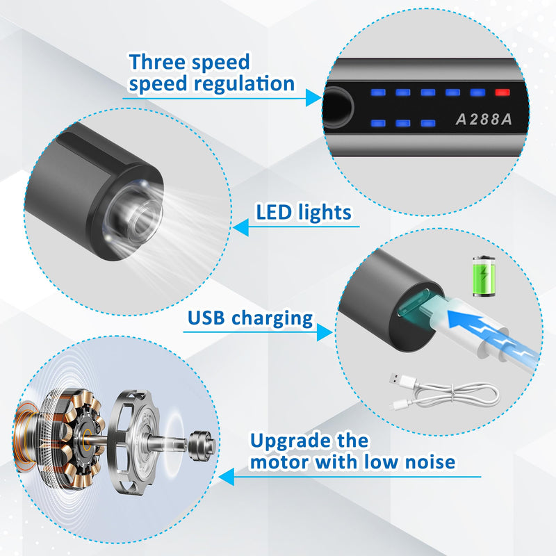 Electric Engraving Pen with LED Light, 3 Speeds Mini DIY Etching Tool,USB-C Rechargeable Electric Engraver Tool with 44 Bits,Cordless Engraving Pen for Metal, Wood, Glass and Plastic,Grey Grey