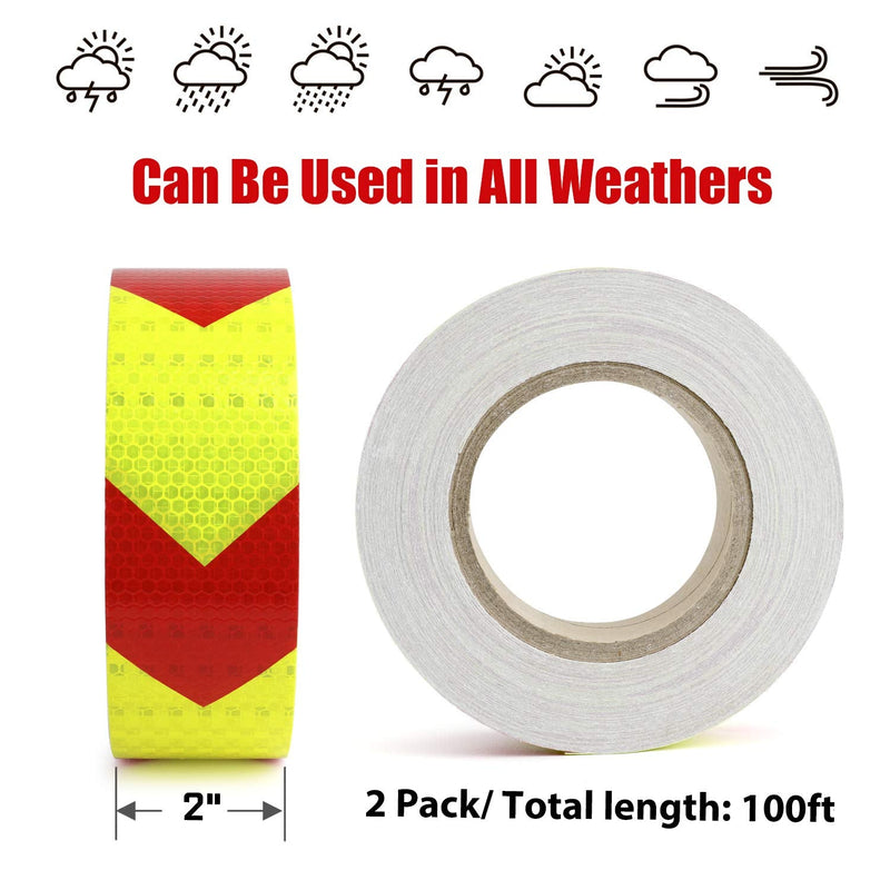 SEVEN SPARTA Arrow Reflective Safety Tape 2 Inch x100 Feet Caution Reflector Waterproof Outdoor Conspicuity Tape for Vehicles, Trailers, Boats, Signs (Red and Yellow) Red and Yellow