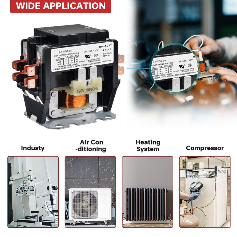 BOJACK 2 Poles FLA 30 Amp Coil 120 VAC Air Conditioner Condenser Compressor Contactor Motor Definite Purpose AC Contactor 2P 30A 120V
