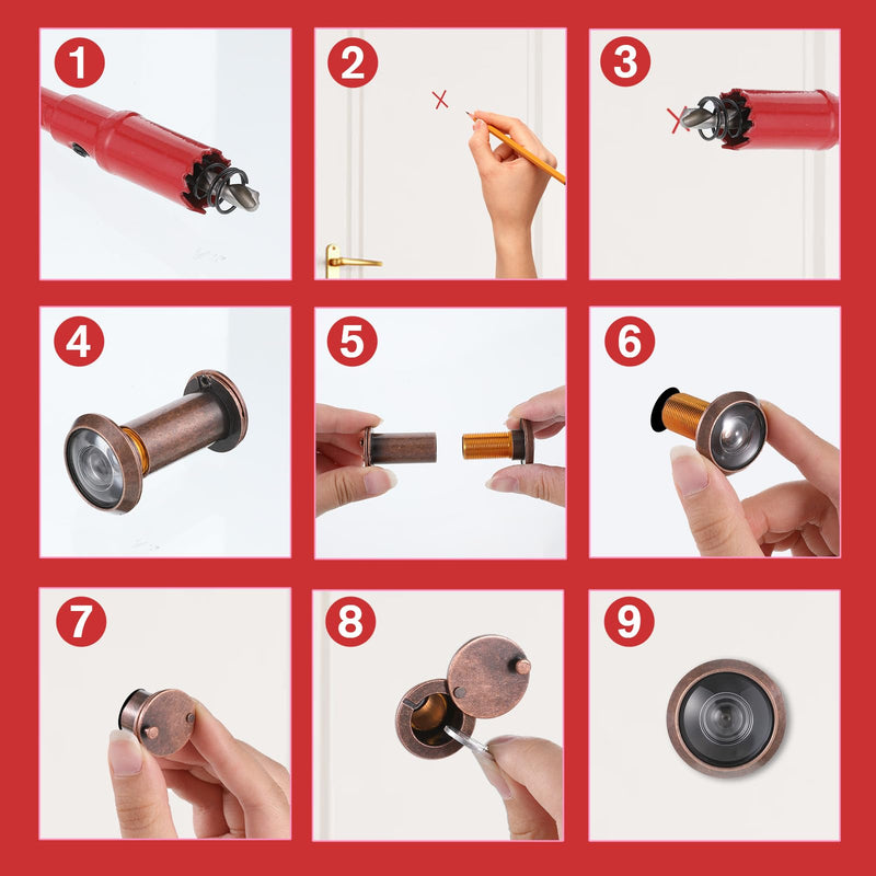 Door Viewer Peephole 220 Degree Wide Angle Peephole with 16mm Drill Bit Door Peepholes with Heavy Duty Swivel Privacy Cover for 1-3/8“ to 2-1/6” Doors