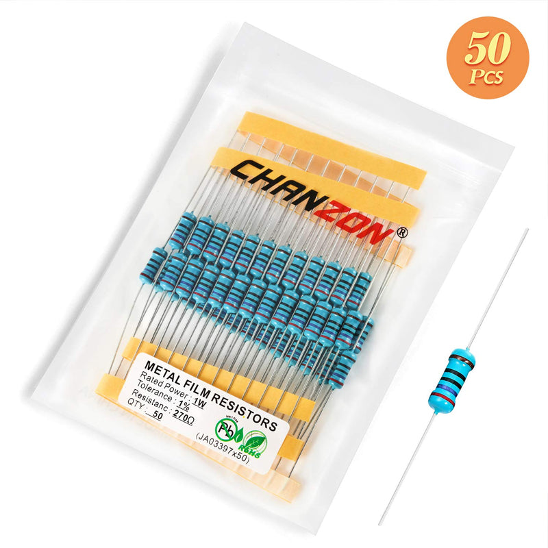 Chanzon 50pcs 1W 270 Ω ohm Metal Film Fixed Resistor 0.01 ±1% Tolerance 270R MF Through Hole Resistors Current Limiting Rohs Certificated [1ZC13] 270 ohm