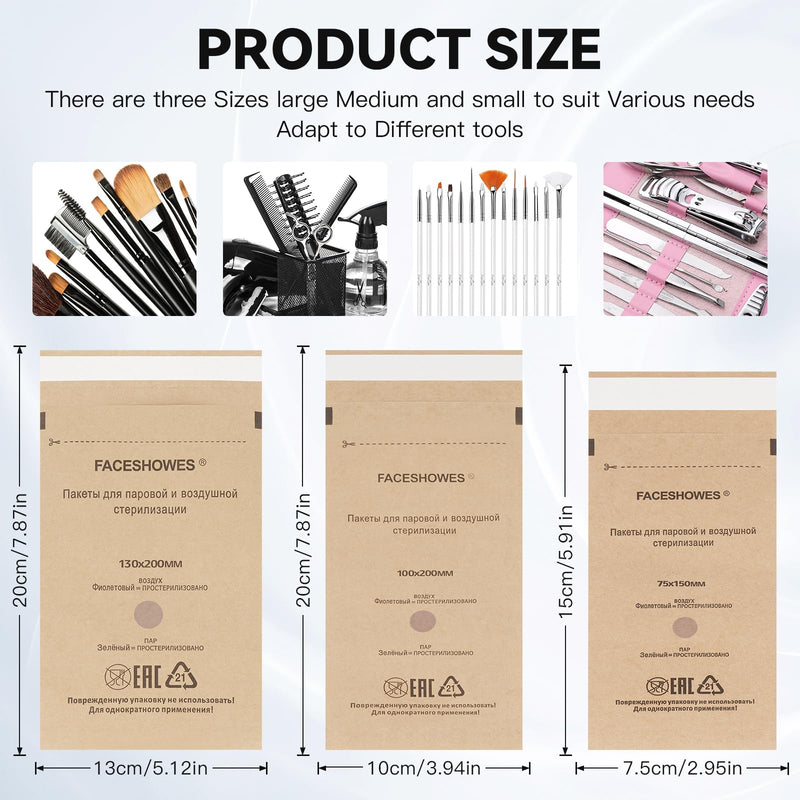 100Pcs Sterilization Pouches, Disposable Autoclave Bags for Manicure Dental Tools (75 * 150MM) 75*150MM