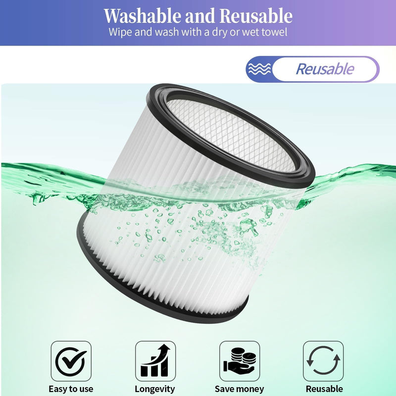 2 Pack Replacement Cartridge Filter Compatible with Shop-Vac Shop Vac 90304, 90350, 90333, 903-04-00, 9030400, Fits most 5 Gallon and Above Wet/Dry Vacuum Cleaners Synthetic