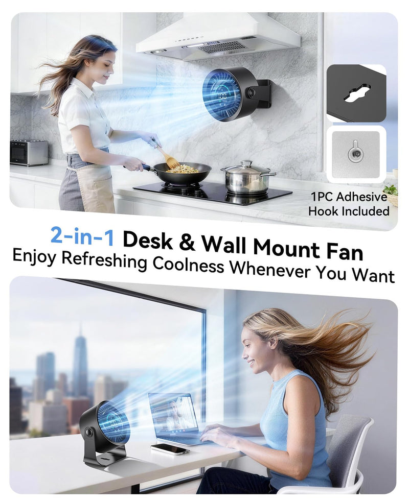 DIGIX Portable Desk Fan, 100 Speeds, 360° Rotation, USB Rechargeable Black