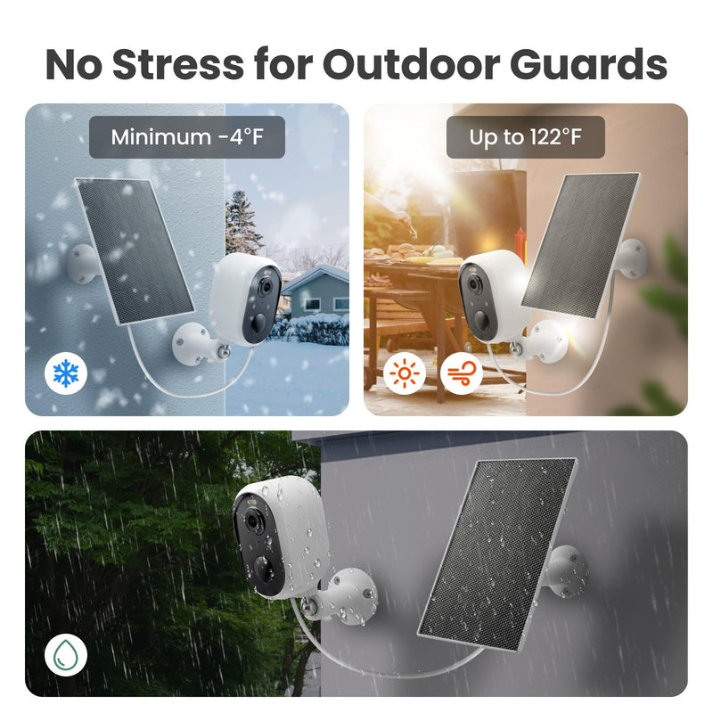 Solar Security Camera Outdoor Wireless, 2K Color Night Vision, Battery Powered PIR Motion Detection,2.4GHz WiFi Cameras for Home Surveillance, Light and Sound Alarm, 2-Way Audio 1-Pack