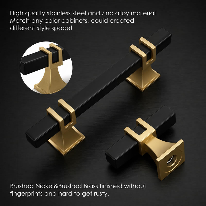 Goldenwarm Black and Gold Cabinet Pulls 3" Brass and Black Cabinet Pulls 3 Inch Hole Centers Black & Matte Gold 30