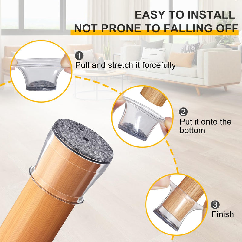 48 Pack Chair Leg Floor Protectors, Chair Feet Protectors for Hardwood Floors,Silicone Chair Leg Caps Covers Pads, Floors from Scratching and Reduce Noise(Fit:1-5/16"-2") Round Large-Clear