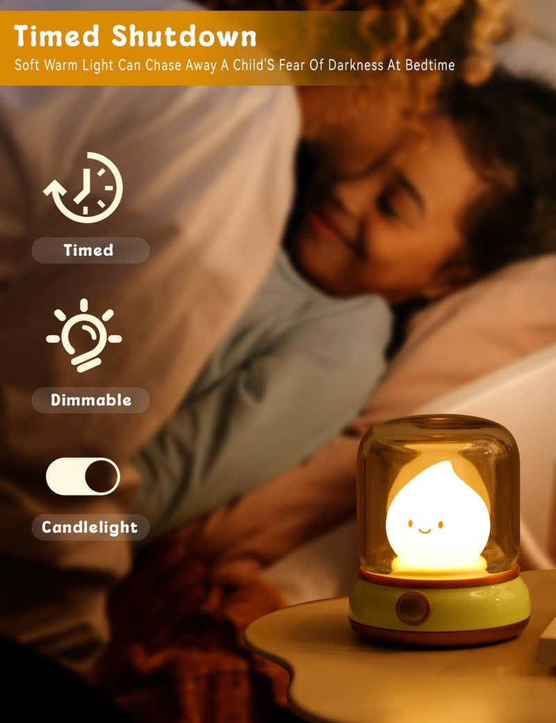 Cute Chibi Flame Lamp, Anime Cozy Lights, Retro Rechargeable Night Light, Decor, Smoko Light, Cute Desk Accessories, Cute Gifts Green