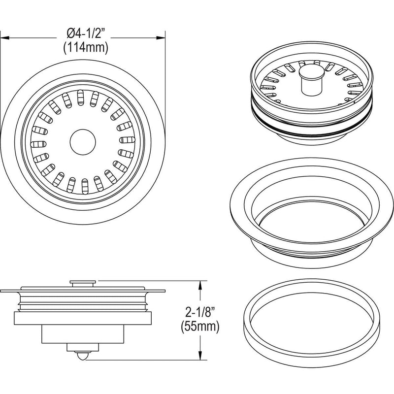 Elkay LKQD35RT Polymer Disposer Flange with Removable Basket Strainer and Rubber Stopper, Ricotta
