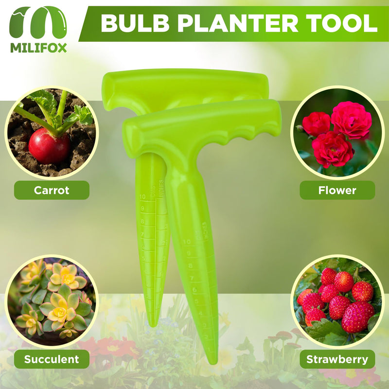 2 Pack Dibbler Gardening Tool with Measurements 6.9 inch Plastic Bulb Planting Tools with Handle Seed Dibber for Planting Bulbs Digging Gardening(Light Green)