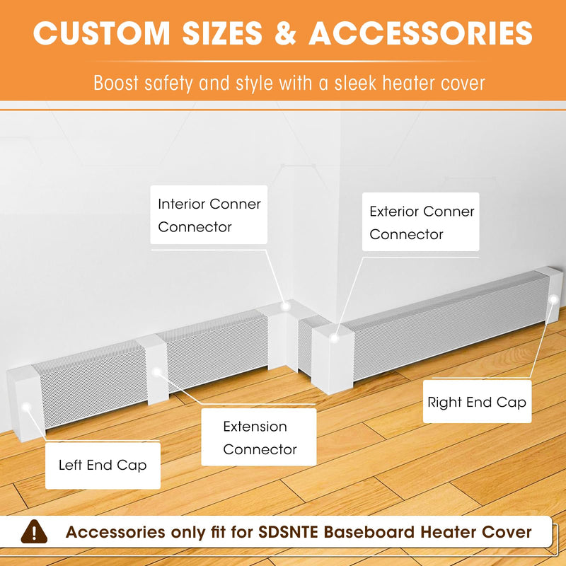3ft Steel Easy Slip-On Baseboard Heater Cover with End Caps for Bathroom & Hydronic System for Replacing Old Cover, White 3ft （With End Caps）