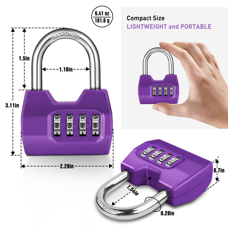 1 Pack disecu 4-Digit Combination Locker Lock, Wide Shackle Waterproof Outdoor Padlock for School Gym Locker, Sports Locker, Fence, Gate, Shed, Storage Unit (Purple) 1 Pack Purple