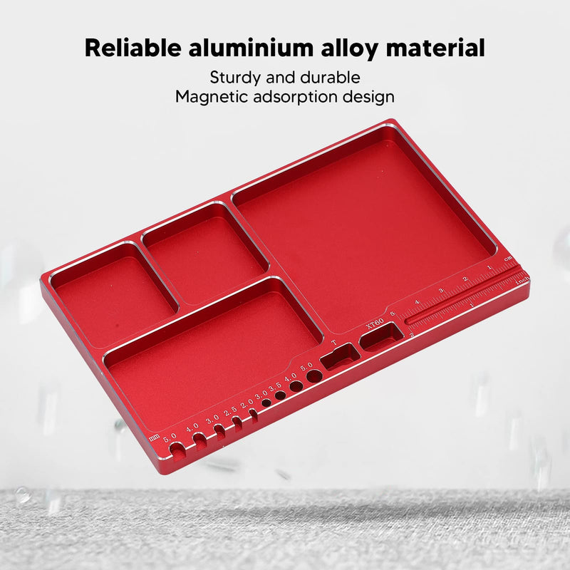 Magnetic Screw Tray Aluminium Alloy Magnetic Adsorption Widely Used Magnetic Parts Tray with Magnetic Pad for RC Repair Magnetic Bowl for Screws(Red)