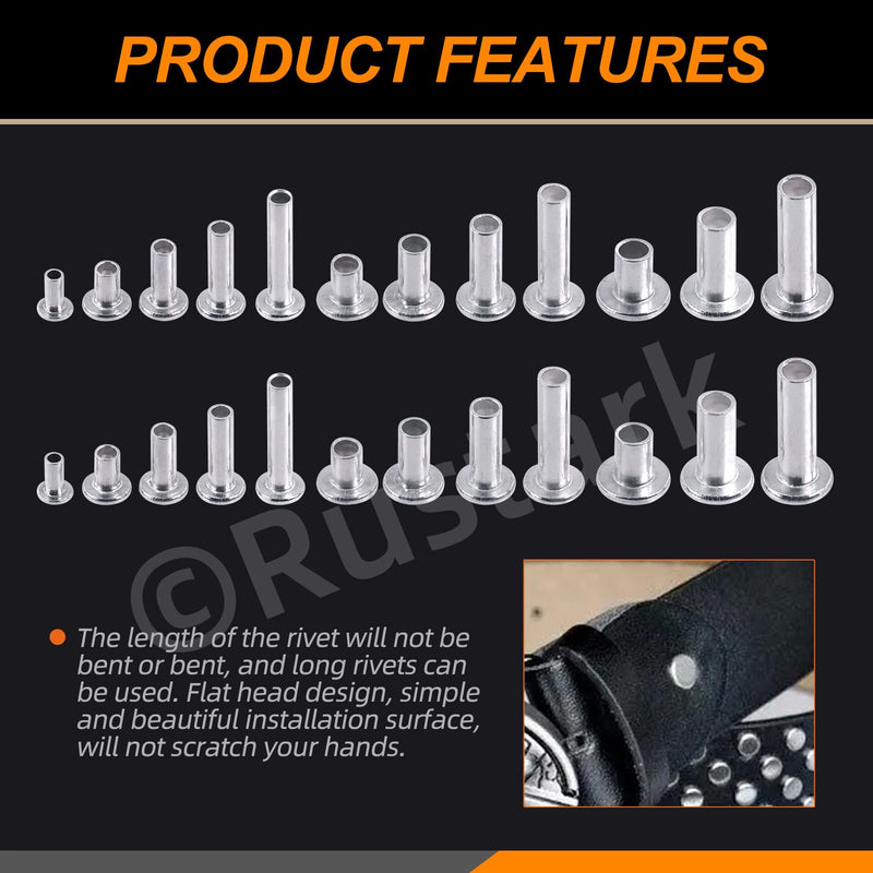 390Pcs M3 M4 M5 M6 Aluminum Flat Head Semi Tubular Rivets Assortment Kit Partial Hole Tubular Rivets Round Flat Head Semi Tubular Rivets Silver Tone for Household Industry Repair