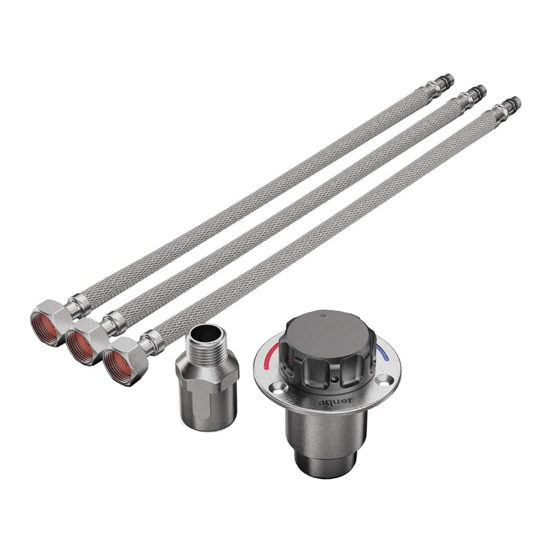 Aquor RV/Marine Hot+Cold Mixing Valve, Compact G1/2 inch Thermostatic Mixing Valve with Hot/Cold Temperature Control, Hydrant Pairing for Boat, Marine, and RV Outdoor Shower, Stainless Steel