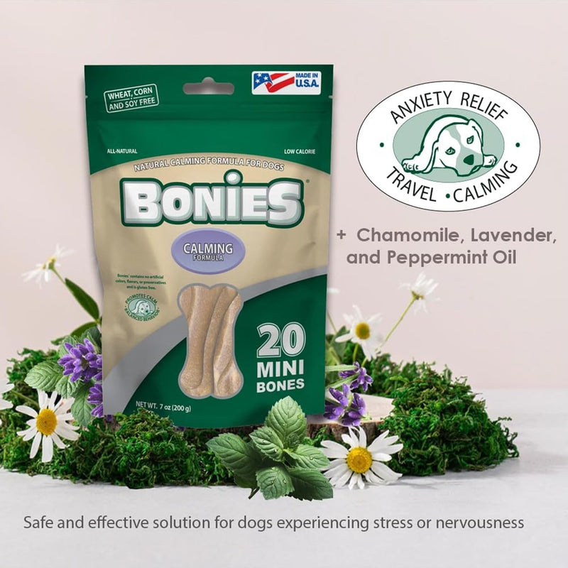 Bonies Natural Calming Formula Dog Treats, Contains Chamomile & Lavender, Help Anxiety, Excessive Barking & Trembling, Chicken Flavor, Medium, 8 Bones - PawsPlanet Australia