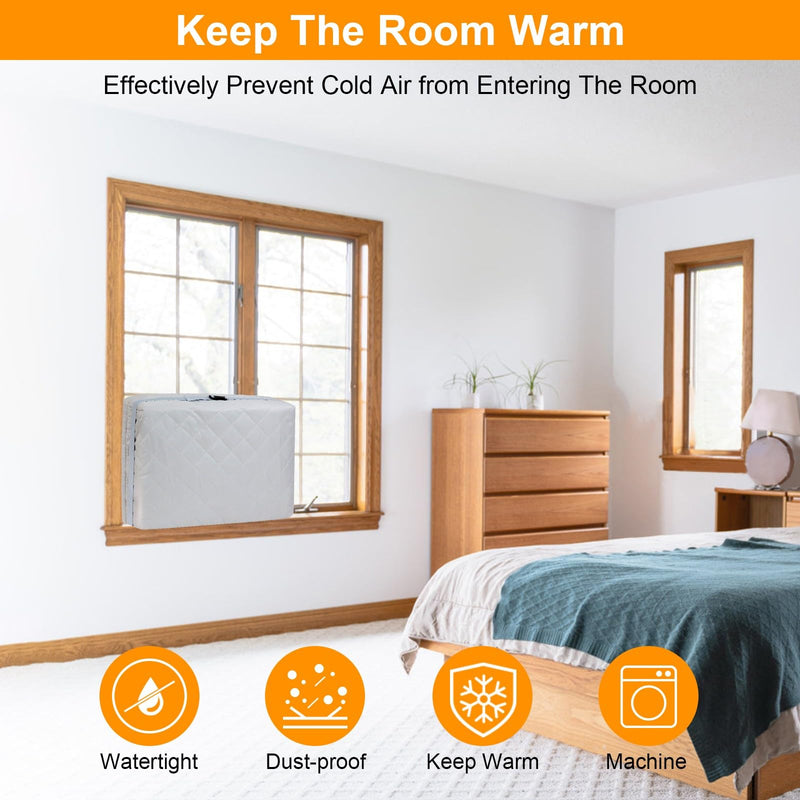 Demao Indoor Air Conditioner Cover, Cotton Filled Grey Window AC Cover - Indoor Use Only, Premium Dust Protection with Double Layer Fabric-25 "× 18" × 3.5 ",Washable with Water for Repeated Use. 25"W×18"H×3.5"D