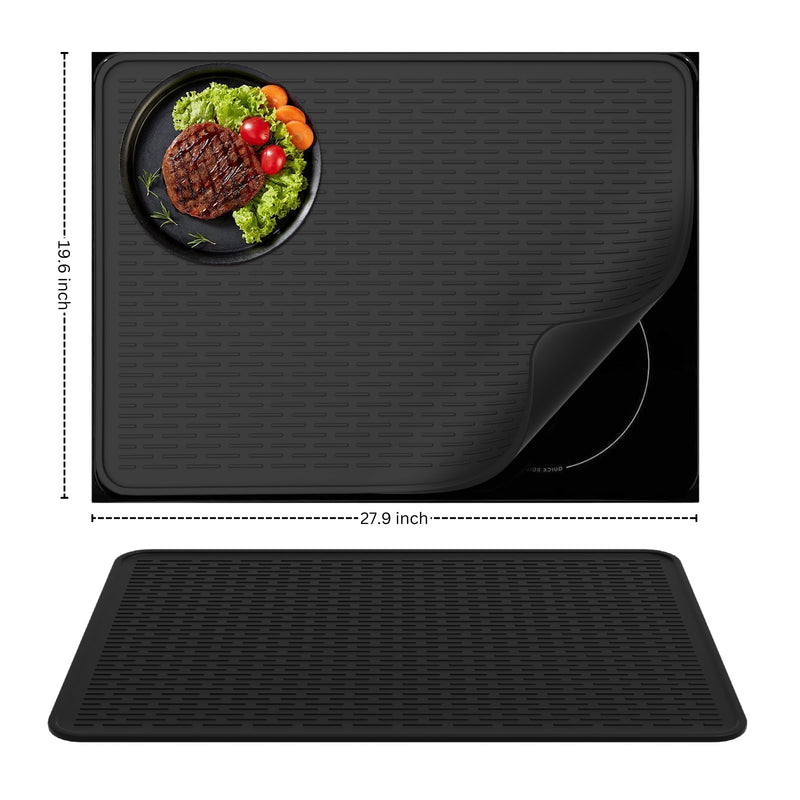 Stove Top Covers for Electric Stove (28'' x 20''),Glass Stove Top Cover, Heat Resistant Mat up to 450°F, Flat Electric Stove Top Cover, Dish Drying Mat (Ridged Black) Ridged Black