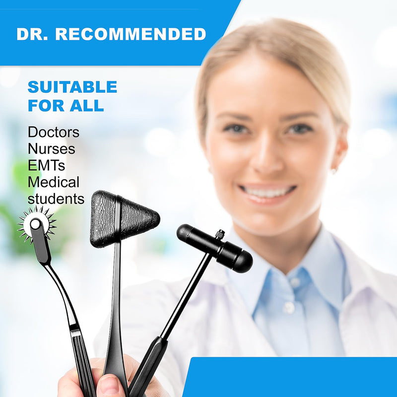 Primacare DH-3694 Reflex Hammer Set – 3-Piece Neurological Diagnostic Kit with Neuro Buck Hammer, Taylor Reflex Hammer, Wartenberg Wheel & Carrying Case Included