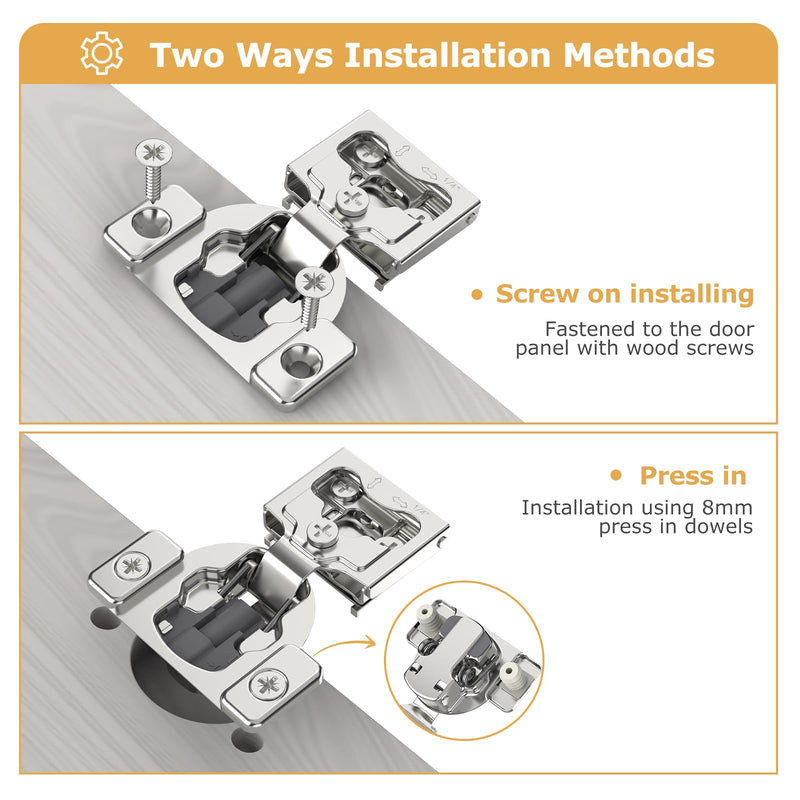 Furniware 2 Pieces 1/4" Small Overlay Concealed Face Frame Hinges, 105° Open Angle 4 Level Soft Close Screw On Compact Cabinet Hinge,for Face Frame Door, Soft Close On/Off Switch, Self Closing 1/4 Inch - NewNest Australia