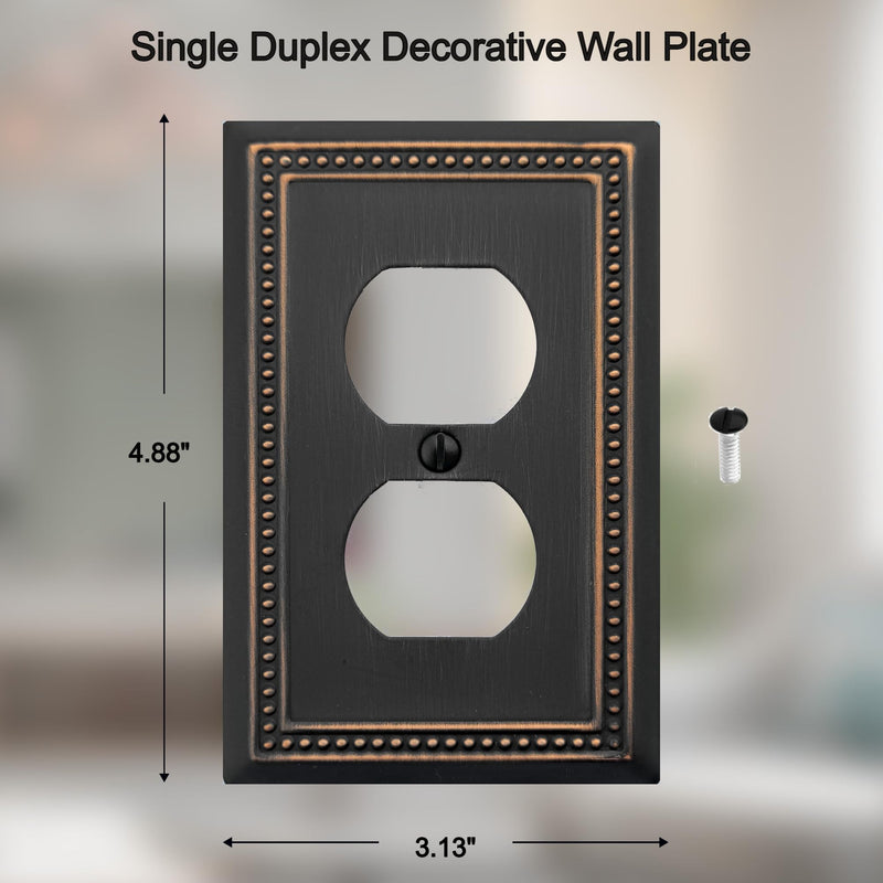 Single Duplex Outlet Light Switch Cover Belaire Beaded Metal Wall Plate, 4-Pack Aged Bronze 1 Gang, Oil Rubbed Bronze Receptacle Light Switch, Switch Cover Decorative Wallplate, Durable 1 Duplex