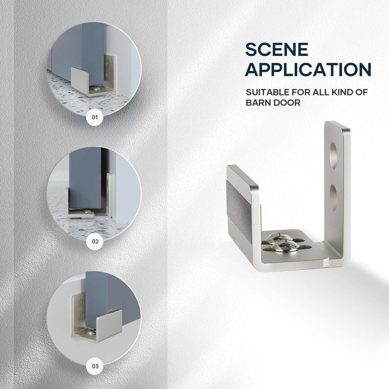 EaseLife Sliding Barn Door Bottom Floor Guide,U Shape,Flexible Adjustable Fit Distance,Flush Flat Bottom Design,Wall Mount System,for Door & Cabinet,Brushed Nickle,2 Pack 2 Pieces Nickel
