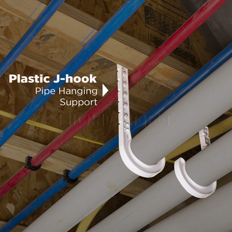 PXJHNG012-10 PEX Support J-Hook Hanger with Nails for 1/2 in. Pipe, Rope, Cable Hard Plastic (10 Pack), White 1/2 in.