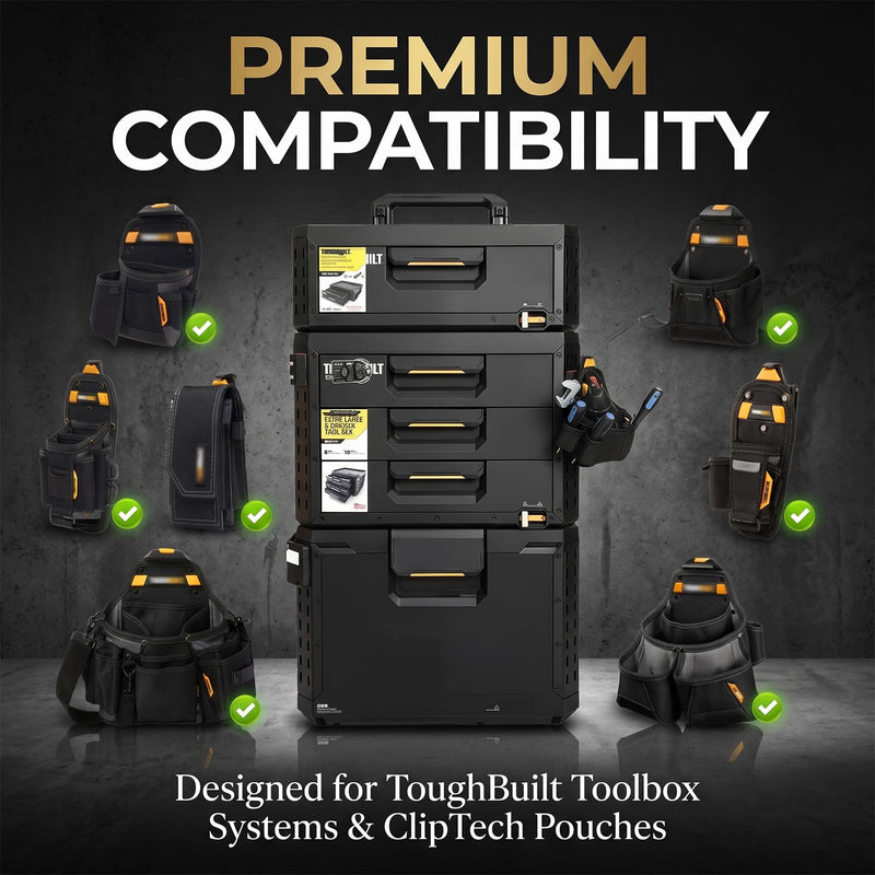 RUKUHOT 2 Pcs Tool Pouch Holder Fits for ToughBuilt ClipTech, Quick-Access Corner Rail Mount Compatible with StackTech Toolbox, No-Drill Tool Bag Bracket for Garage, Jobsite & Mobile Workstations