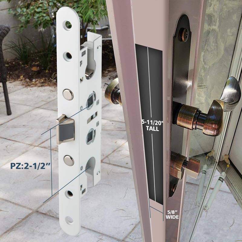 2 Point Bolt Mortise Lock Body Fit Pella Storm Doors, All White