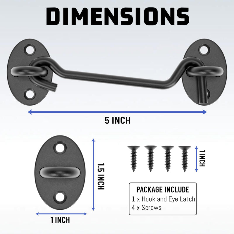TRIPLE DEER 5" Hook and Eye Latch 4 Pack,Privacy Eye Hook Latch for Slide/Barn/Shed/Door, Window, Fences Cabinet, Barn Door Latch Door Hook Lock for Indoor Outdoor 5 Inch