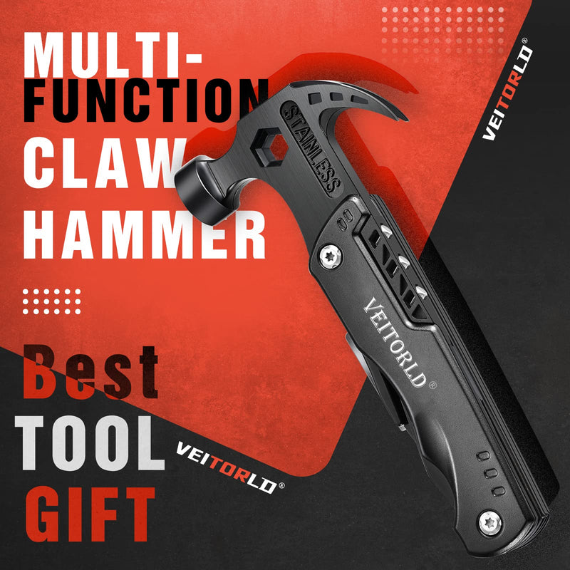 VEITORLD Gifts for Men Him Husband Valentine's Day, Cool Survival Tools Hammer Multitool, Unique Gifts for Husband from Wife, Anniversary Birthday Gift for Husband Wife Boyfriend, Camping Accessories Best Tool Gift (Black)