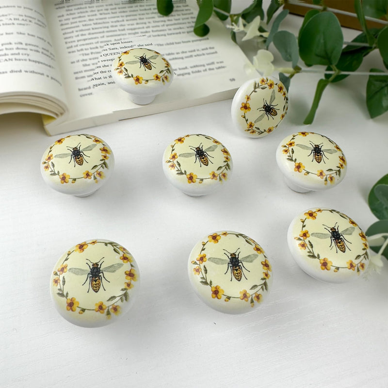 8 Pack 1.5" Bee Cabinet Knob Round Unique Cute Door Furniture Dresser Handles Decorative Furniture Drawer Pulls and Knobs