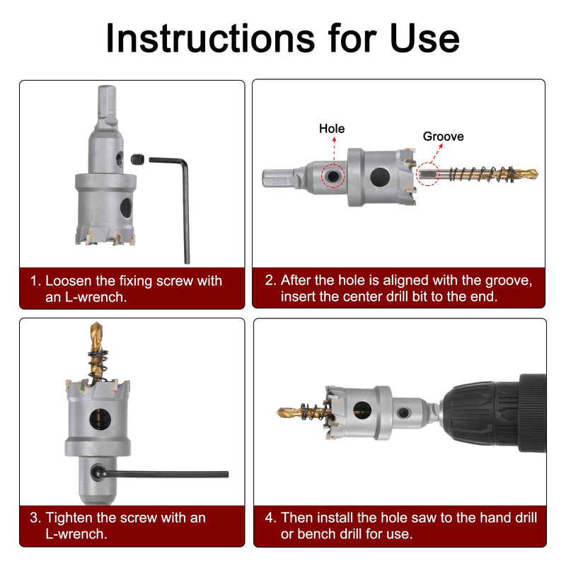 HARFINGTON 3pcs Carbide Hole Saw Kit 7/8" 1-1/8" 1-3/8" TCT (Tungsten Carbide Tipped) Hole Saw Cutter Set with 2pcs Extra Titanium Plated Drill Bits for Stainless Steel Hard Metal Plastic