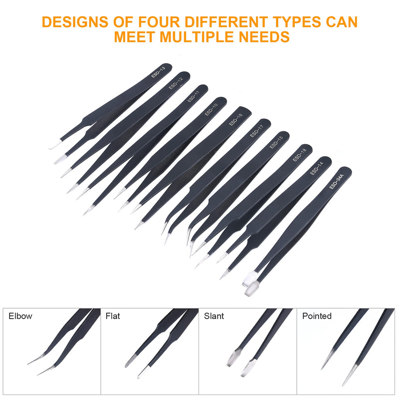 Ainiv Precision Tweezers Set, 11PCS Anti-Static ESD Tweezers Set with 1PCS Micro Wire Cutter for Modeling, Electronic Repair, Handicraft, Laboratory, Jewelry Manufacturing, Hobby etc 12pcs