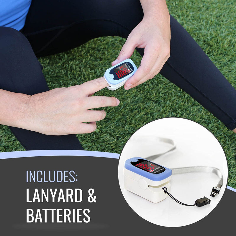 HealthSmart Pulse Oximeter for Fingertip, Displays Blood Oxygen Saturation & Pulse Rate, Accurate & Reliable, Batteries & Lanyard Included Red OLED ONE SIZE