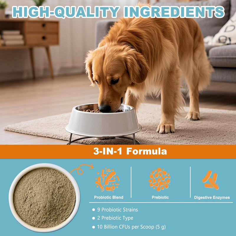 Probiotics for Dogs & Cats - 10 Billion CFU, 9 Strains Probiotic Blend, Gut Health Supplement for Small & Large Pets, 6.53oz (180g)