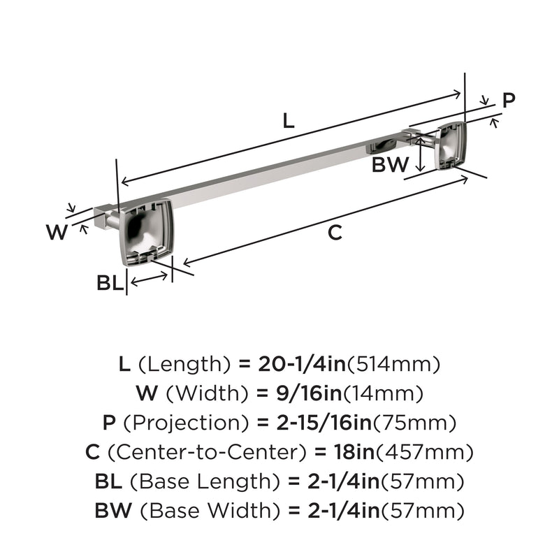 Amerock Stature Polished Nickel 18 inch (457 mm) Center-to-Center Towel Bar, BH36093PN 18 Inch (457 mm)