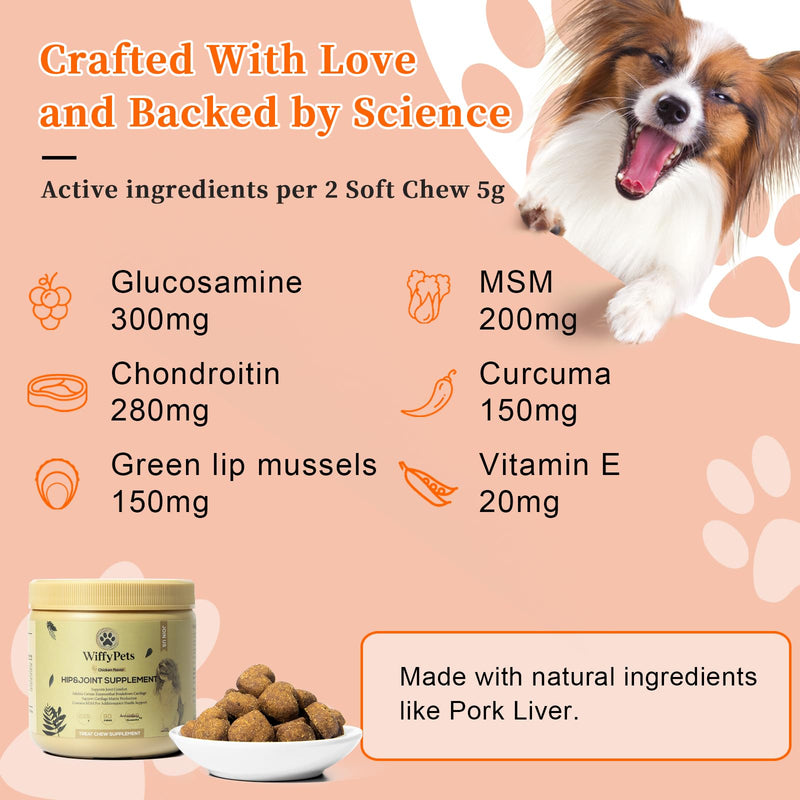 Hip and Joint Supplement Dogs with Glucasamine for Dogs, Hip Pain Relief for Small, Medium and Large Breed, Hip and Joint Chews for Dog MSM, Chondroitin 90 Count, Chicken Flavor - PawsPlanet Australia