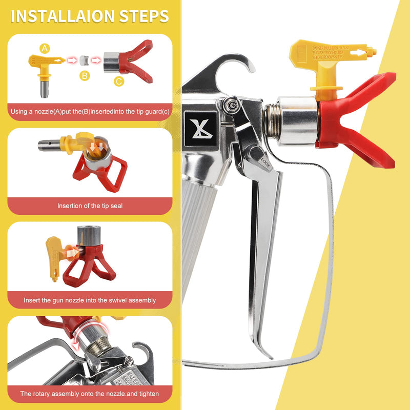 CPROSP Airless Paint Spray Gun, High Pressure 3600 PSI with 4 x Swivel Joint 211,515,517,621 and 6 x Filter Airless Paint Spray with Swivel Joint 211,515,517,621
