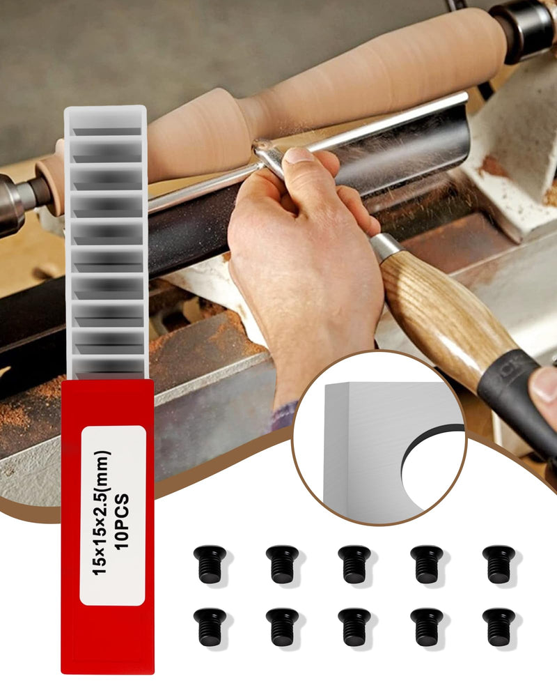 15mm Square Straight Carbide Inserts for Woodturning, 15×15×2.5mm Replacement Cutter Knives for Woodworking, Fits for Spiral/Helical Planer Cutter, Head Wood, Lathe, Turning Tools 10pcs
