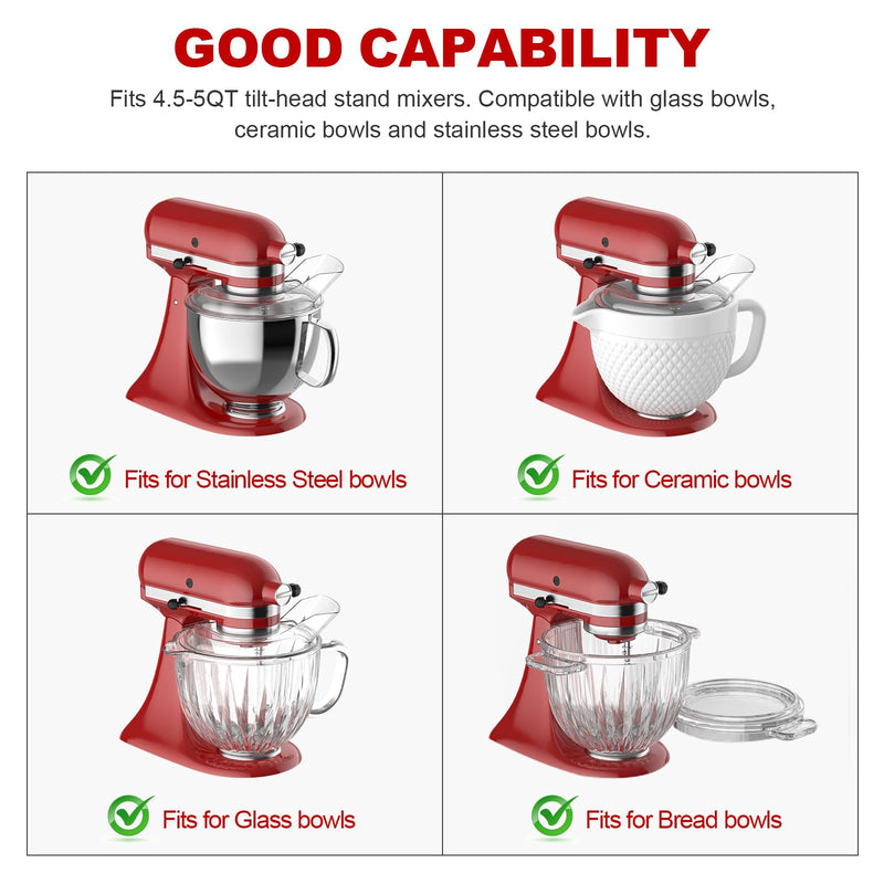 Pouring Shield for KitchenAid 4.5-5QT Mixer Bowl(Stainless Steel, Glass, Ceramic) - Secure Fit Splash Guard for KitchenAid Tilt-Head Stand Mixers and Dishwasher Safe 4.5 - 5QT