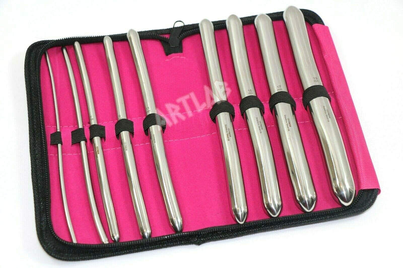 Premium German Hegar Dilator Sounds Set 9 Pcs Ultra Smooth Finish Double Ended, Stainless Steel,Temperature Control,Autoclavable,Compact Storage Case.