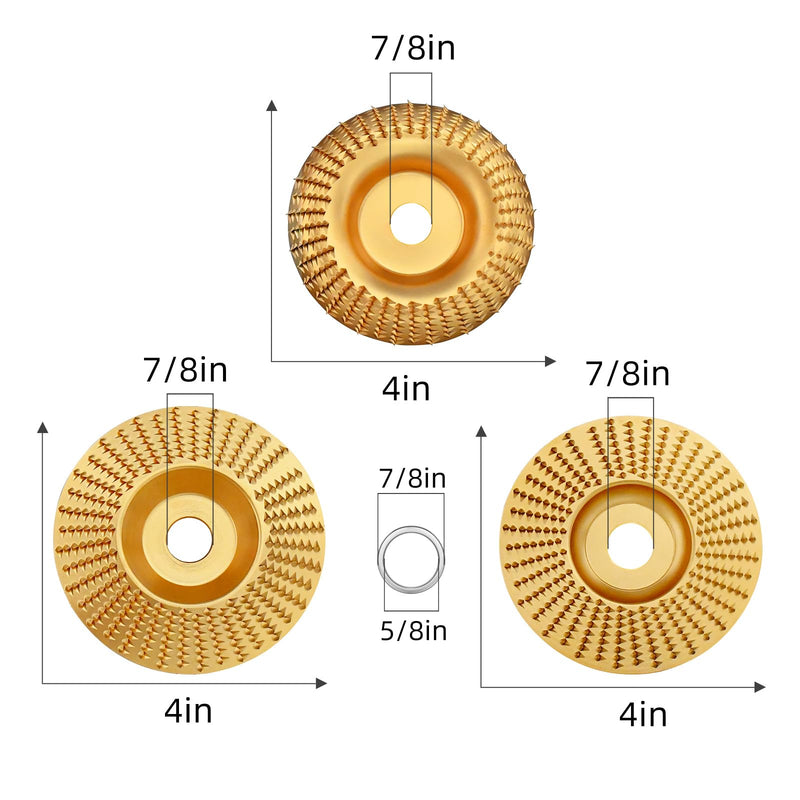 Angle Grinder Wood Disc Set,Three Pcs Wood Carve Kit, 4" and 1/2 with 5/8" Arbor for Angle Grinder, Wood Shaping Wheel, Stump Grinding Tools for Cutting,Grinding,Carving (3 PCS Carving Disc Set) 3 PCS Carving Disc Set