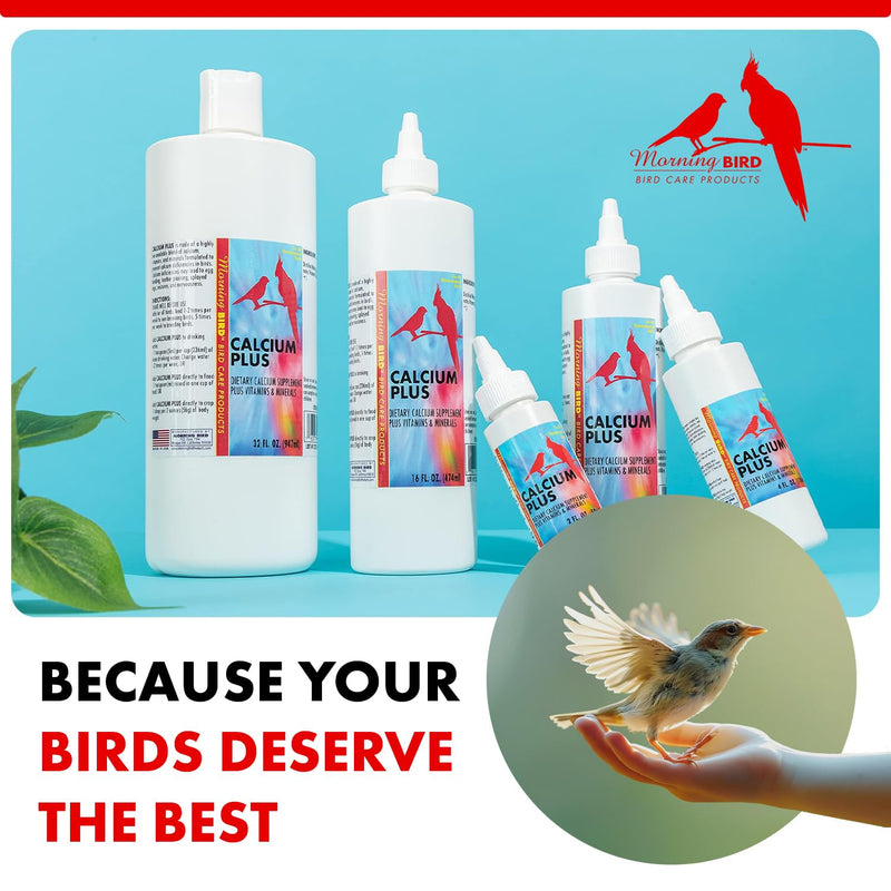 Morning Bird Calcium Plus Liquid for Birds – Calcium Supplement with Vitamins and Minerals for Strong Eggshells, Healthy Bones - Support Growth, Breeding, and Wellness for All Birds 8 Fl Oz