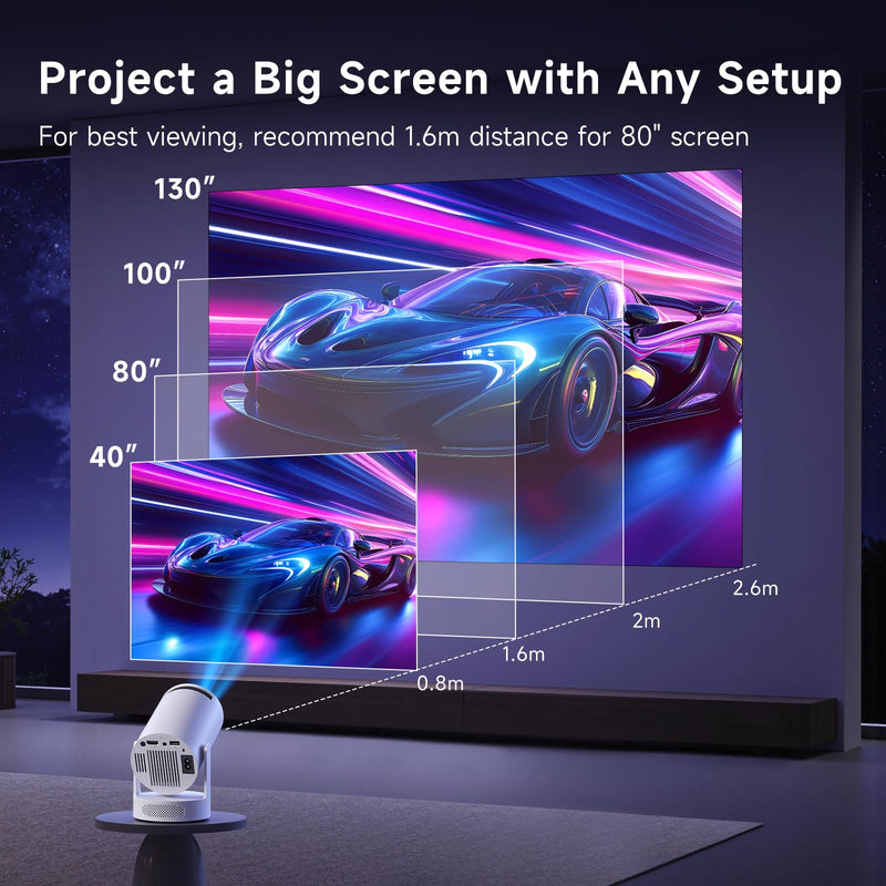 SGV Smart Mini Projector for Bedroom, 4K Support, Portable Outdoor Projector with Android 12, WiFi and Bluetooth 5.2, Auto Keystone, for Home Theater Outdoor Movie