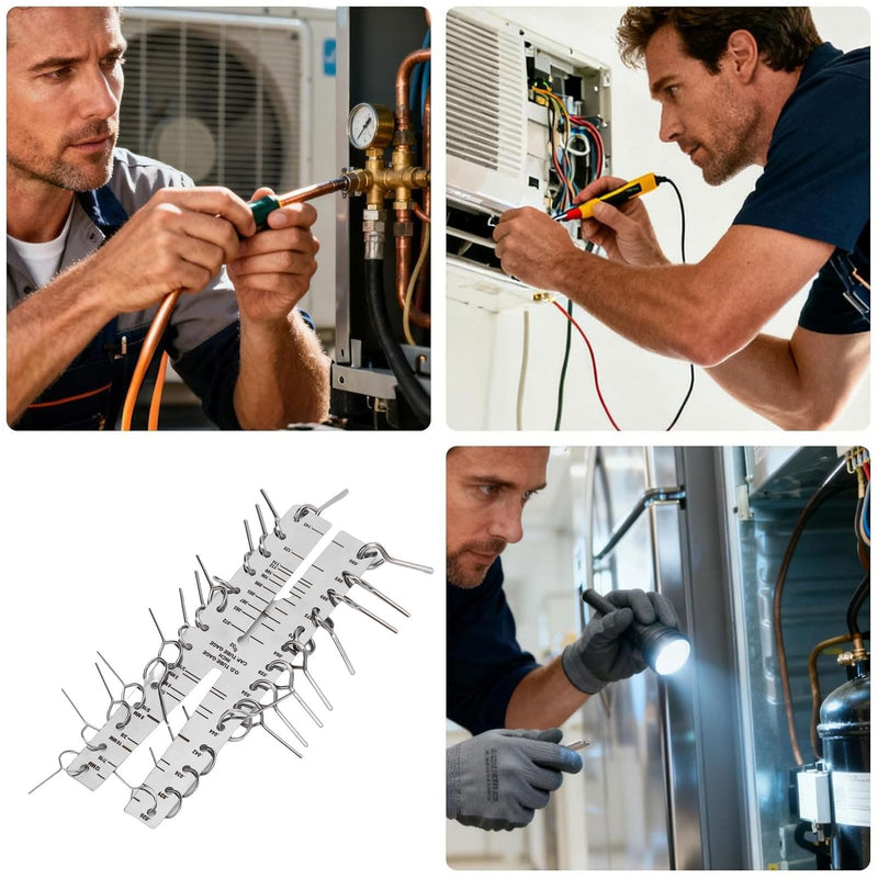 Stainless Steel Capillary Tube Gage Dual Claw Design Bilingual Scale for Refrigeration Systems, Enhancing Measurement Efficiency, with Inside and Outside Thickness Measure, for